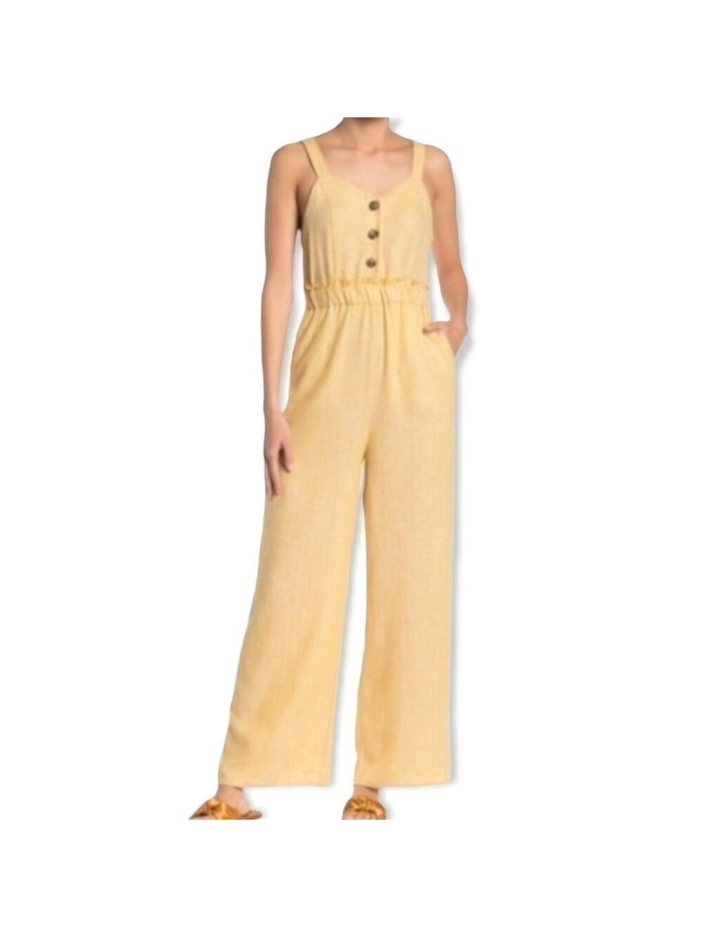 Romeo & Juliet Couture Yellow Linen Blend Jumpsuit Large